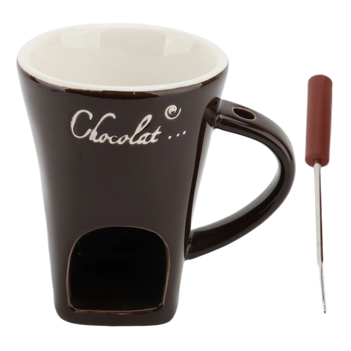 Taza para fondue de chocolate con tenedor de acero inoxidable